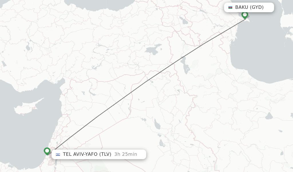 Flights from Baku to Tel Aviv-Yafo route map