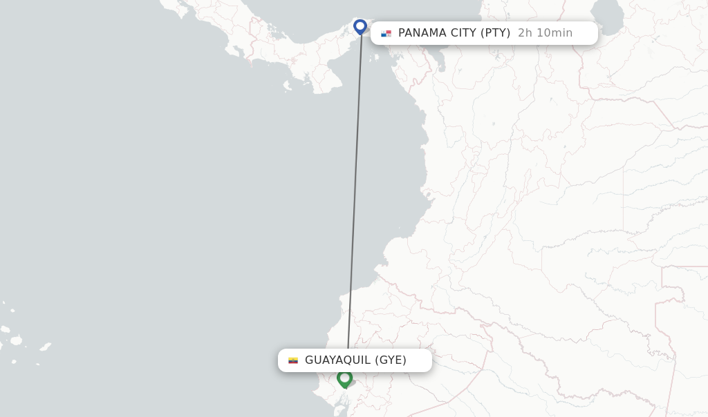 Flights from Guayaquil to Panama City route map