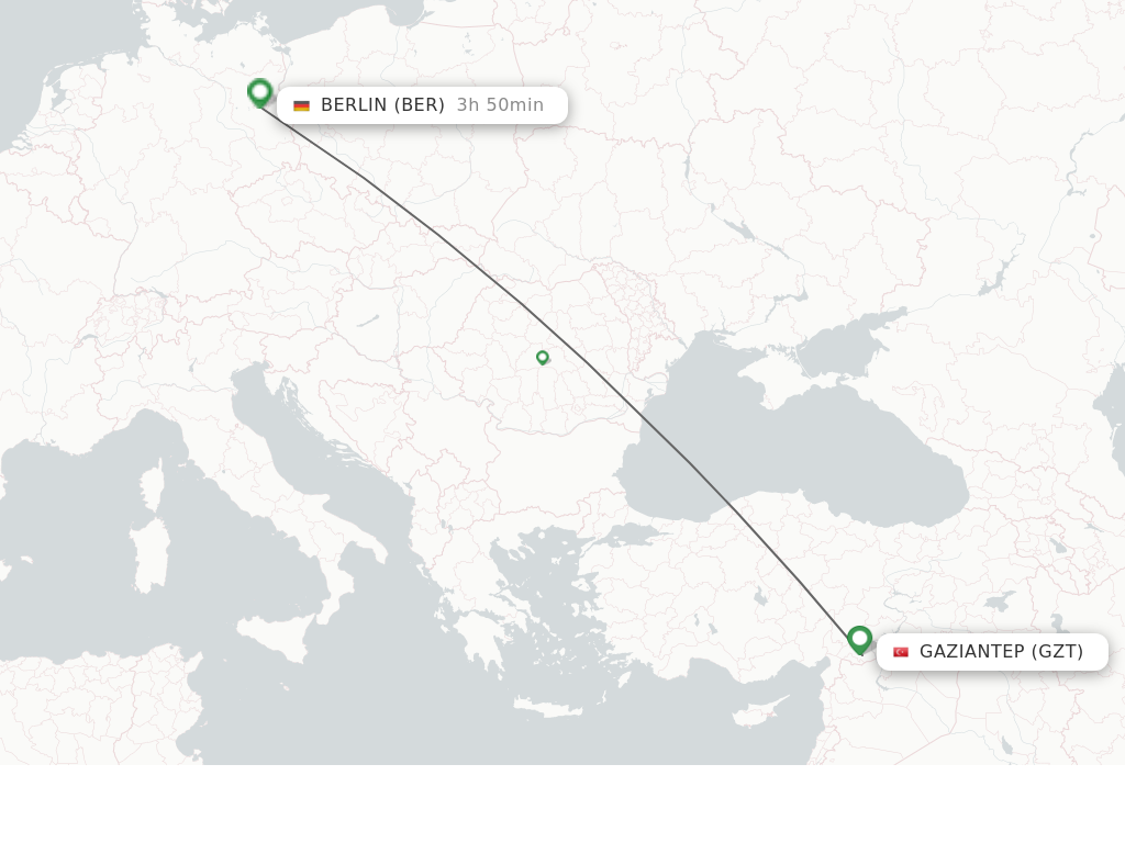 Flights from Gaziantep to Berlin route map