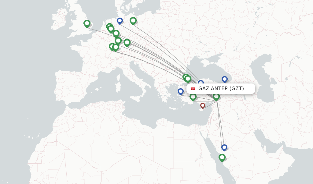 Gaziantep flight map