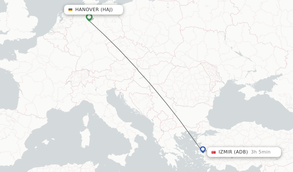 Flights from Hanover to Izmir route map