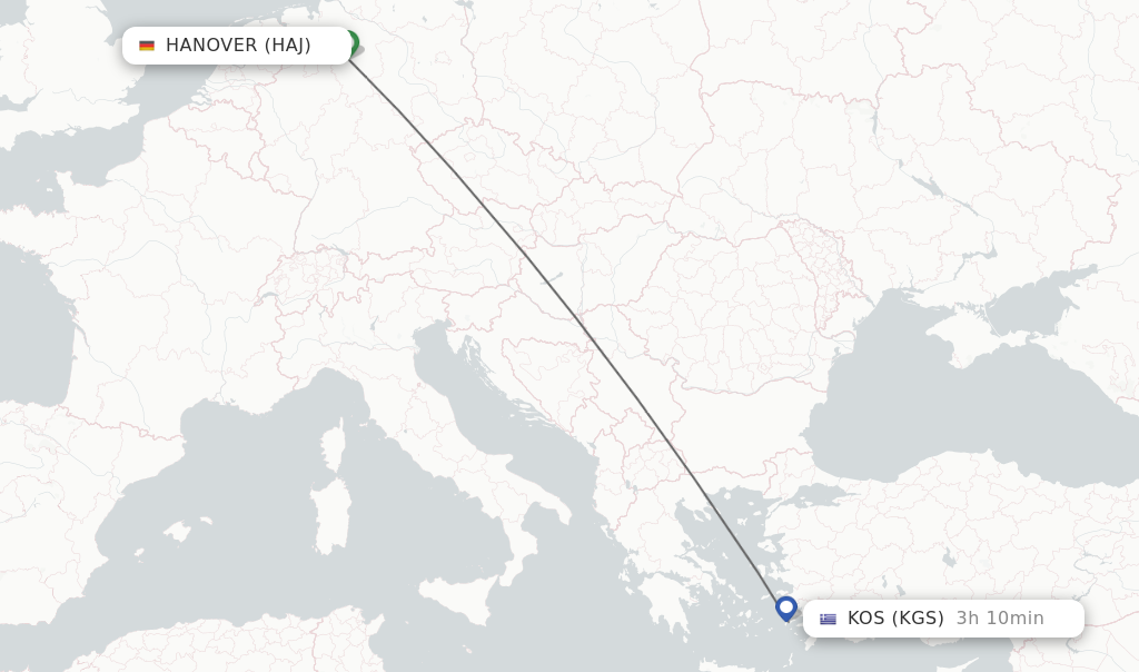 Flights from Hanover to Kos route map