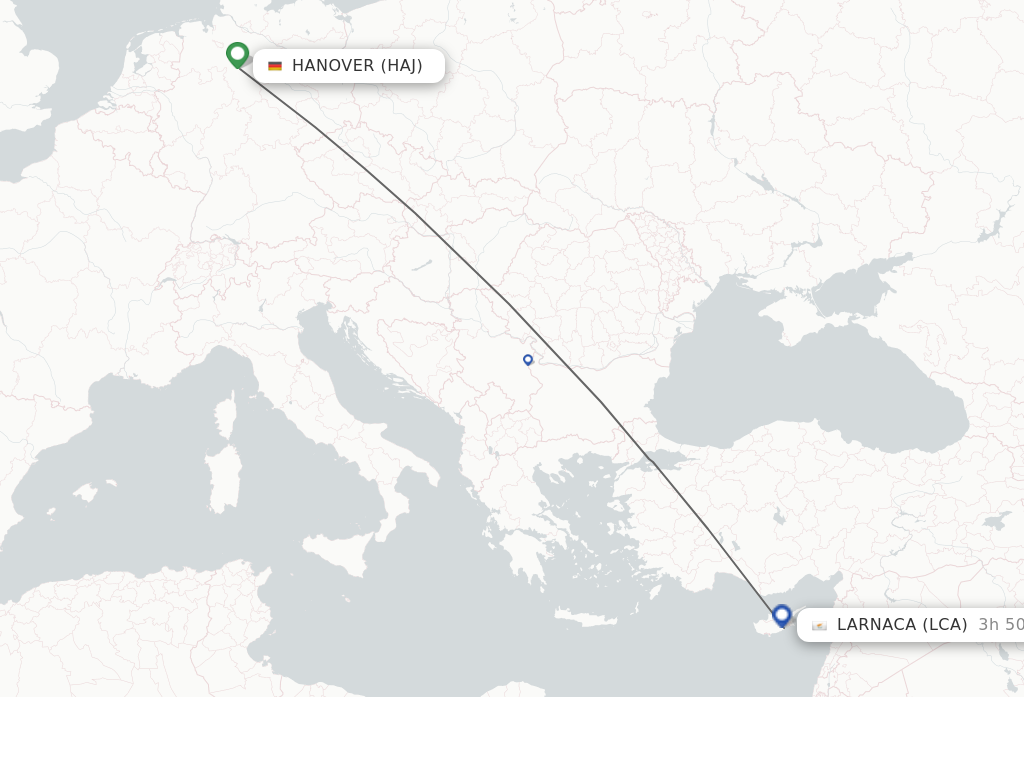 Flights from Hanover to Larnaca route map