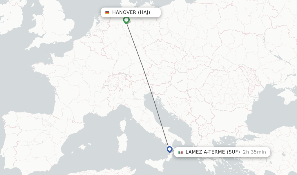 Flights from Hanover to Lamezia-Terme route map
