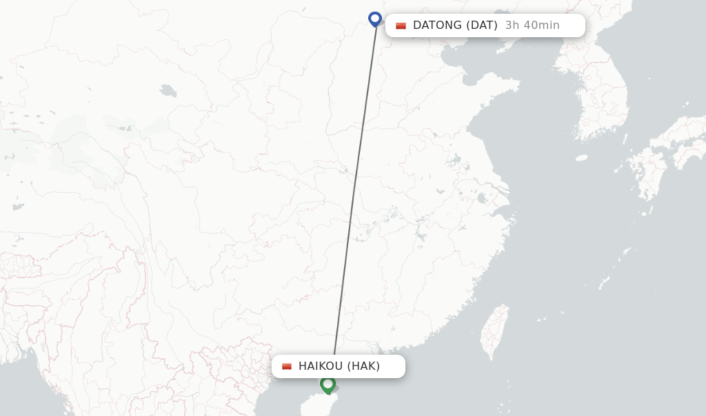 Flights from Haikou to Datong route map