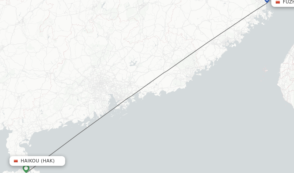 Flights from Haikou to Fuzhou route map