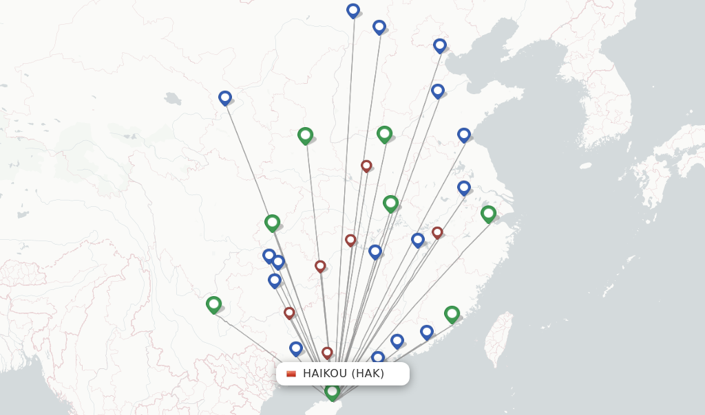 Route map with flights from Haikou with Tianjin Airlines