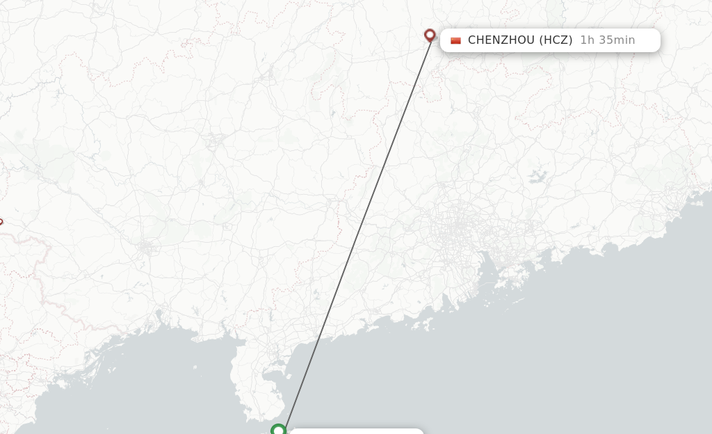 Flights from Haikou to Chenzhou route map