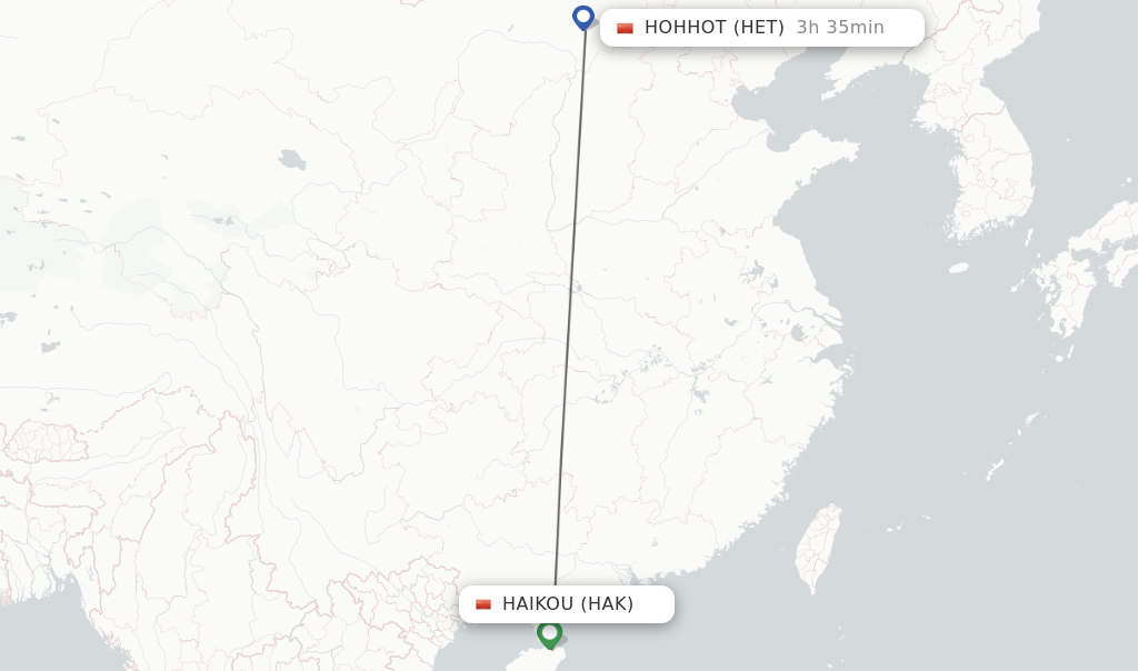 Flights from Haikou to Hohhot route map