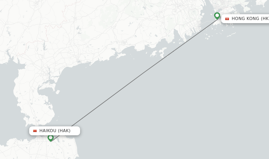 Flights from Haikou to Hong Kong route map