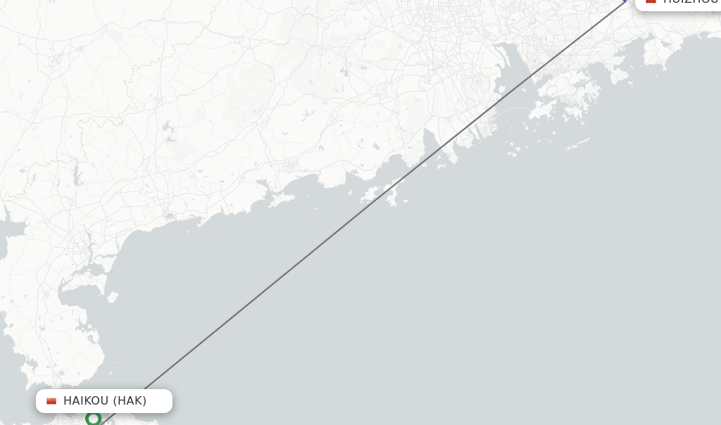 Flights from Haikou to Huizhou route map