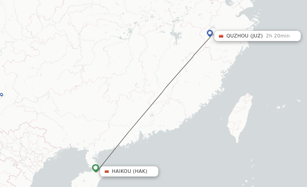 Flights from Haikou to Quzhou, Zhejiang Province route map