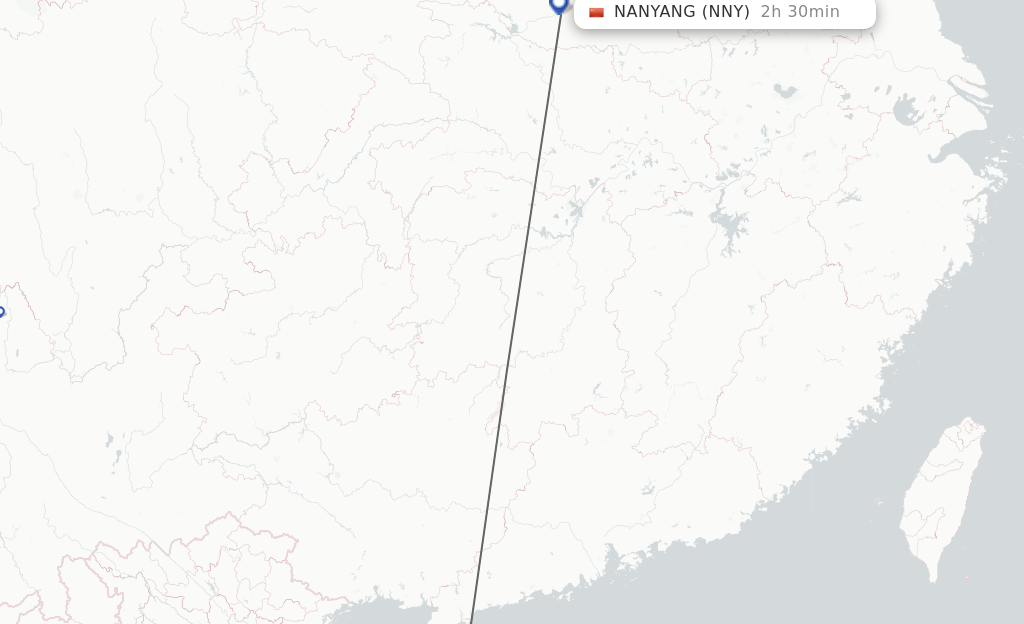 Flights from Haikou to Nanyang route map