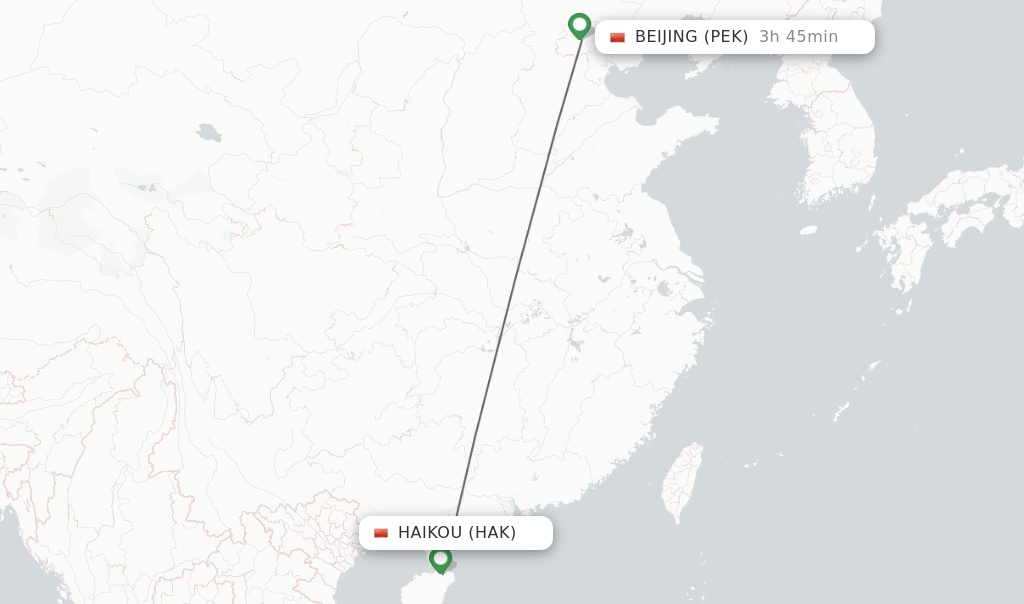 Flights from Haikou to Beijing route map