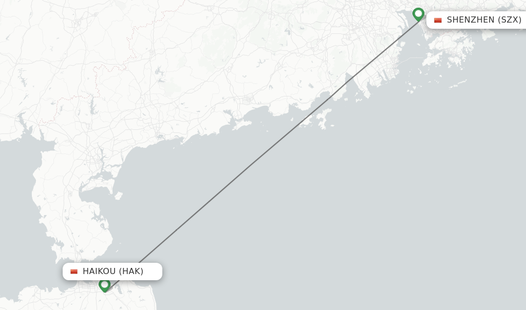 Flights from Haikou to Shenzhen route map
