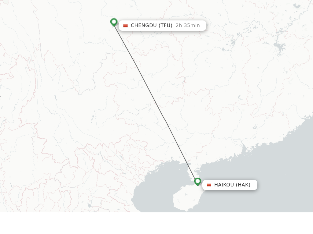 Flights from Haikou to Chengdu route map