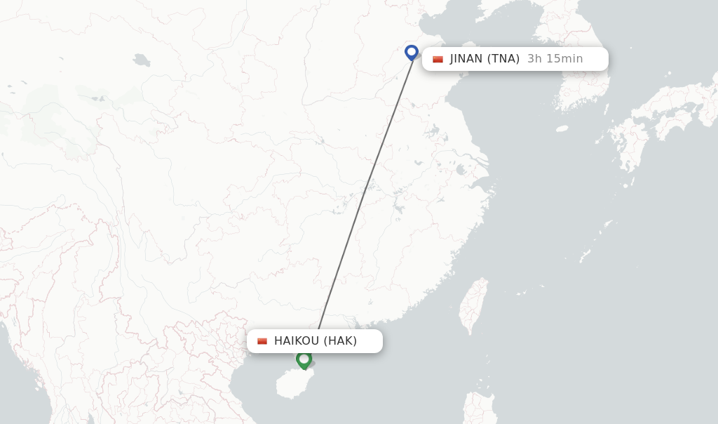 Flights from Haikou to Jinan route map