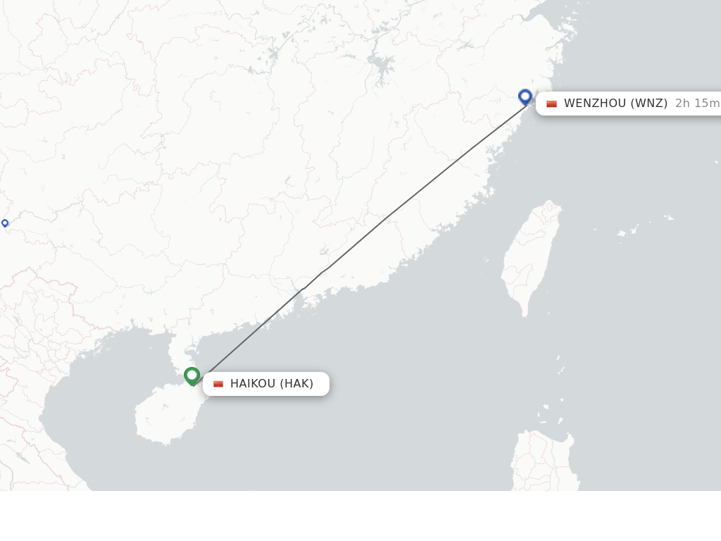 Flights from Haikou to Wenzhou route map