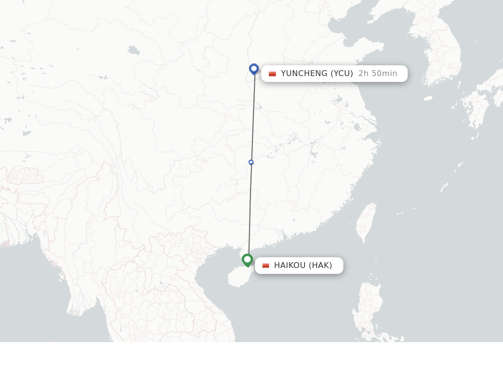 Flights from Haikou to Yuncheng route map