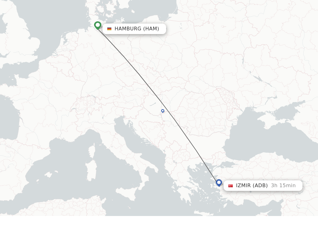 Flights from Hamburg to Izmir route map