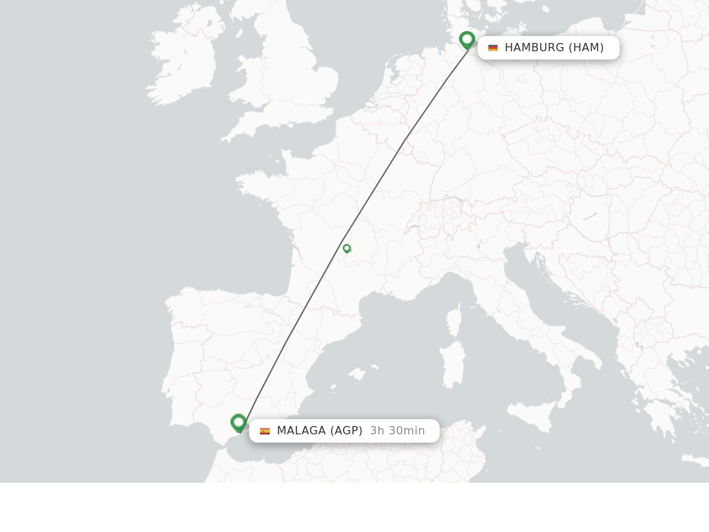 Flights from Hamburg to Malaga route map