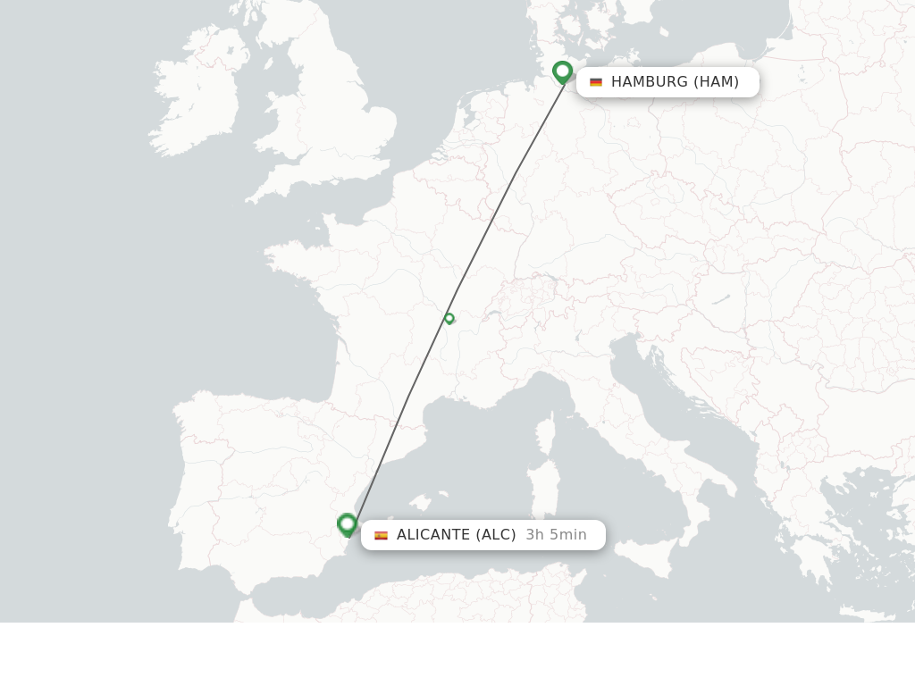 Flights from Hamburg to Alicante route map