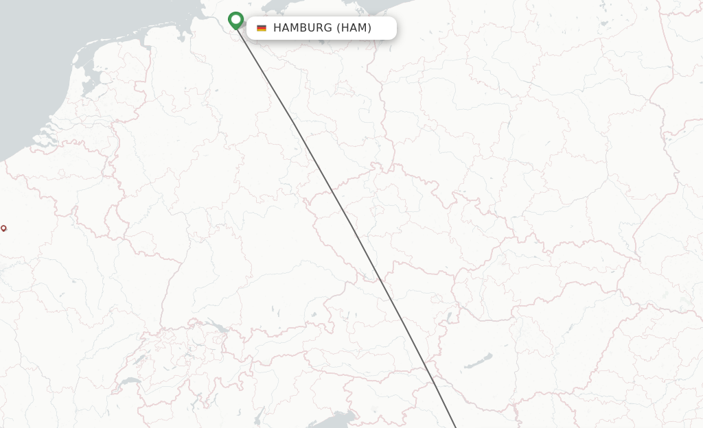 Flights from Hamburg to Banja Luka route map