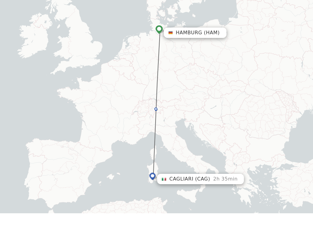 Flights from Hamburg to Cagliari route map