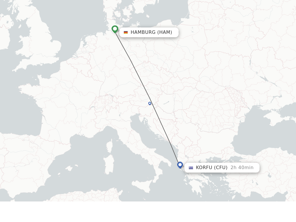 Flights from Hamburg to Kerkyra route map