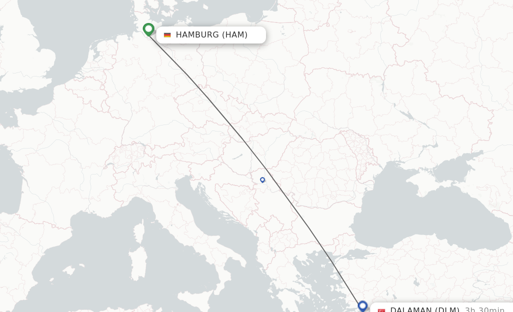 Flights from Hamburg to Dalaman route map