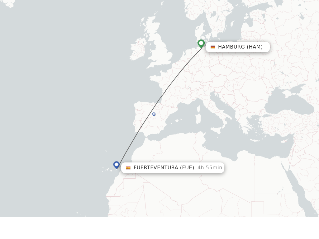 Flights from Hamburg to Puerto del Rosario route map