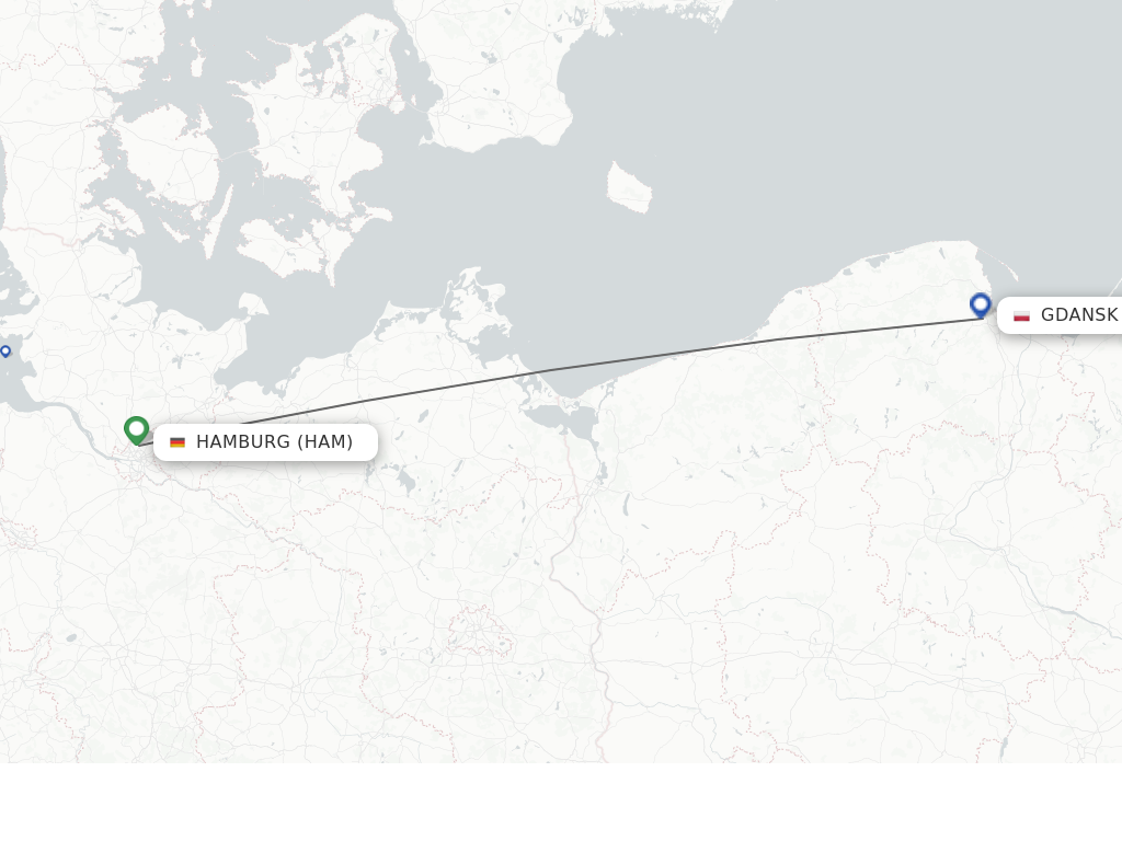 Flights from Hamburg to Gdansk route map