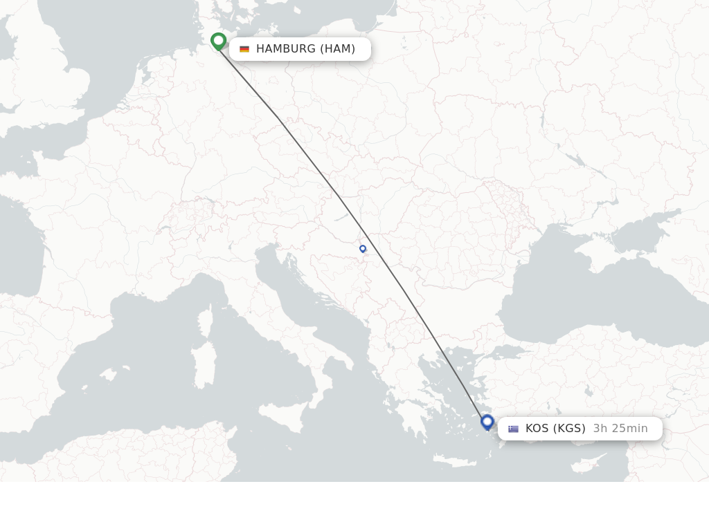 Flights from Hamburg to Kos route map