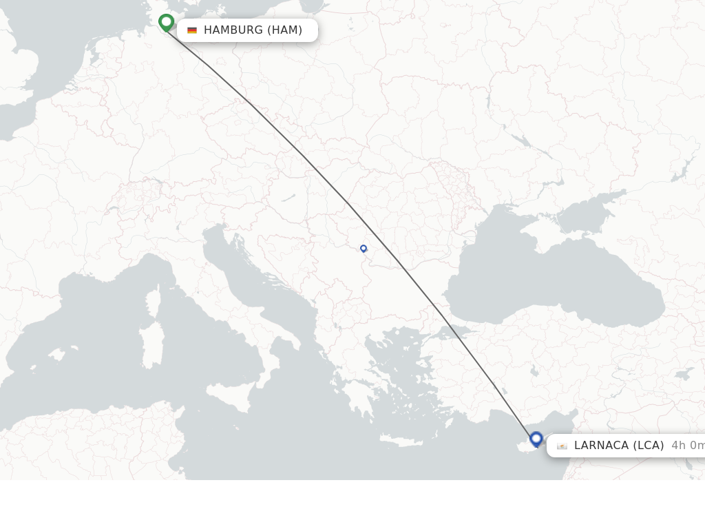 Flights from Hamburg to Larnaca route map