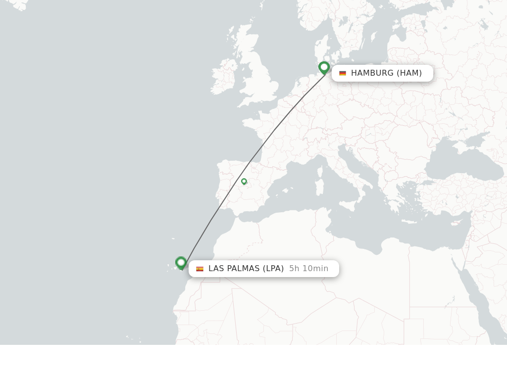 Flights from Hamburg to Las Palmas route map