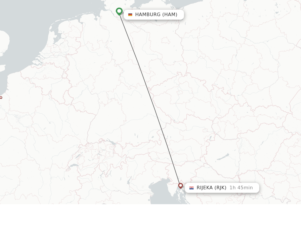 Flights from Hamburg to Rijeka route map