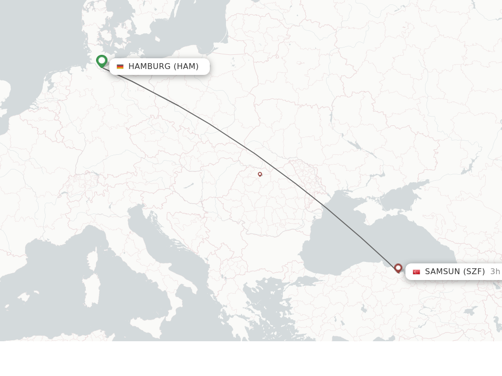 Flights from Samsun to Hamburg route map