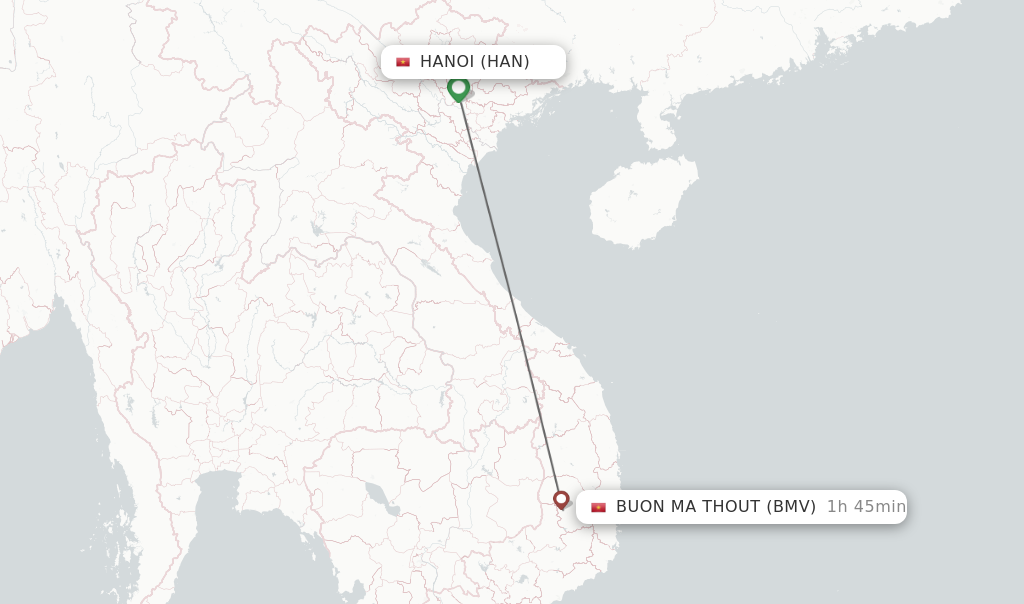 Flights from Hanoi to Buon Ma Thout route map