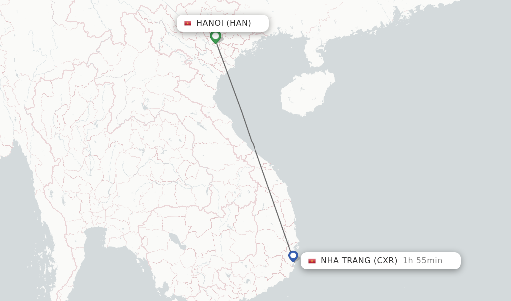 Flights from Hanoi to Nha Trang route map