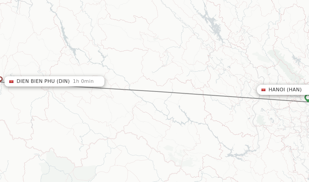 Flights from Hanoi to Dien Bien Phu route map