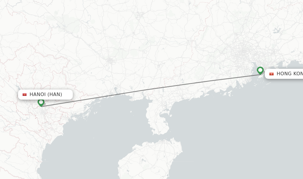 Flights from Hanoi to Hong Kong route map