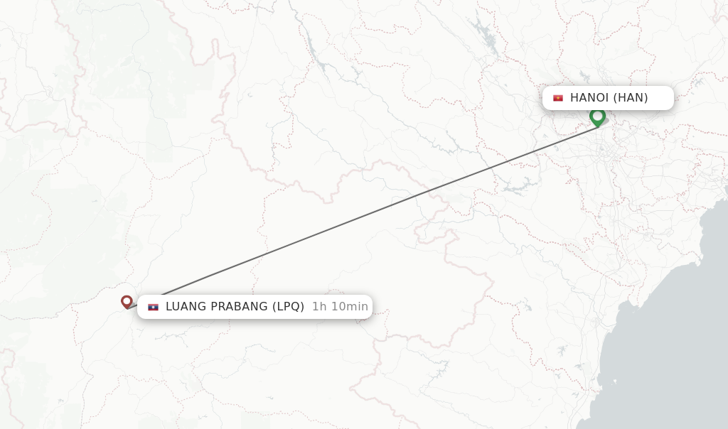 Flights from Hanoi to Luang Prabang route map