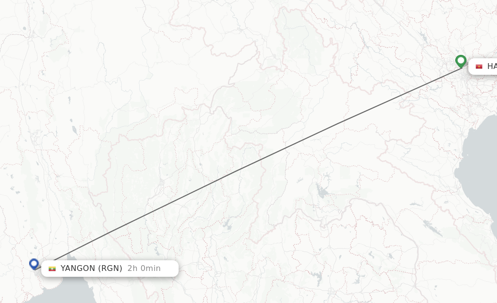 Flights from Hanoi to Yangon route map