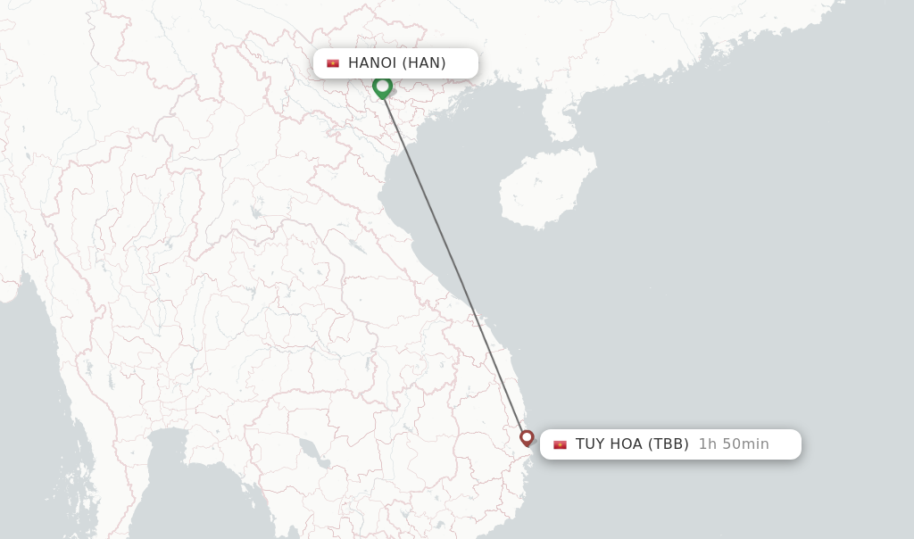 Flights from Hanoi to Tuy Hoa route map