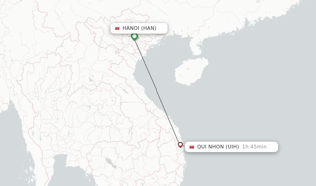 Flights from Hanoi to Qui Nhon route map