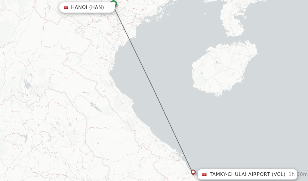 Flights from Hanoi to Tamky-Chulai Airport route map