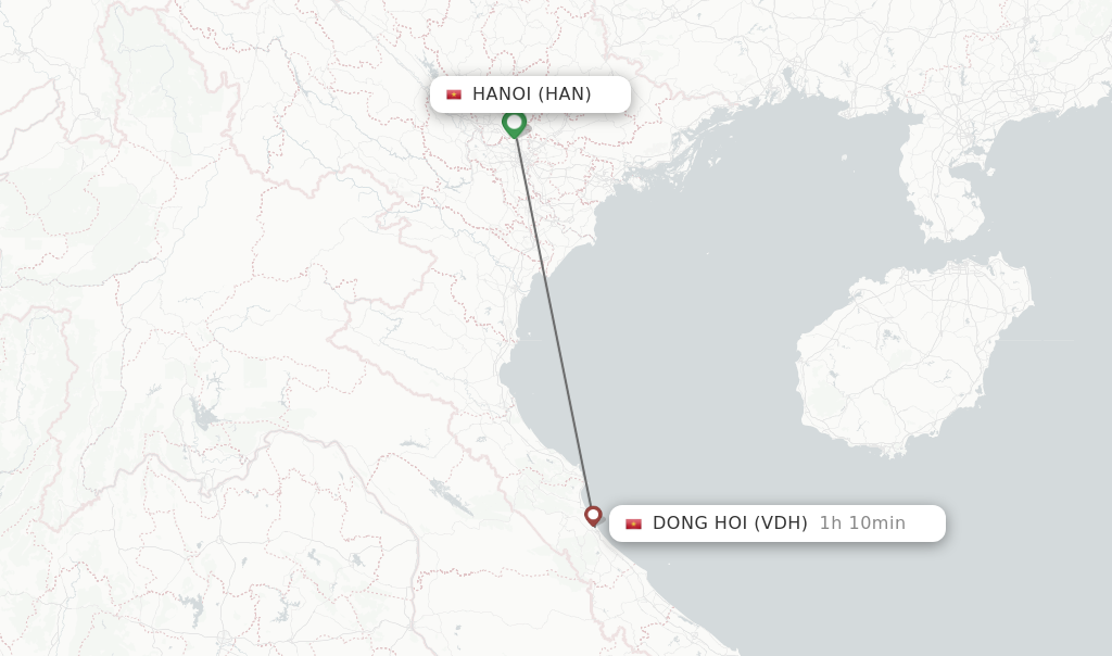 Flights from Hanoi to Dong Hoi route map