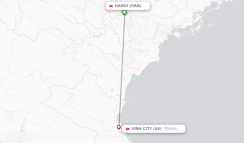 Flights from Hanoi to Vinh City route map
