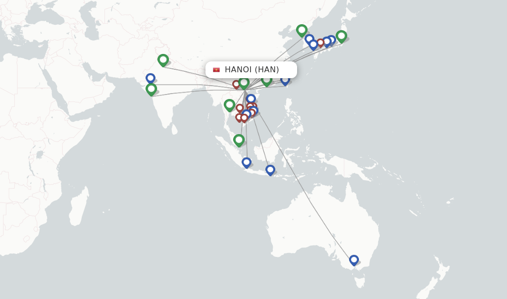 Route map with flights from Hanoi with VietJet
