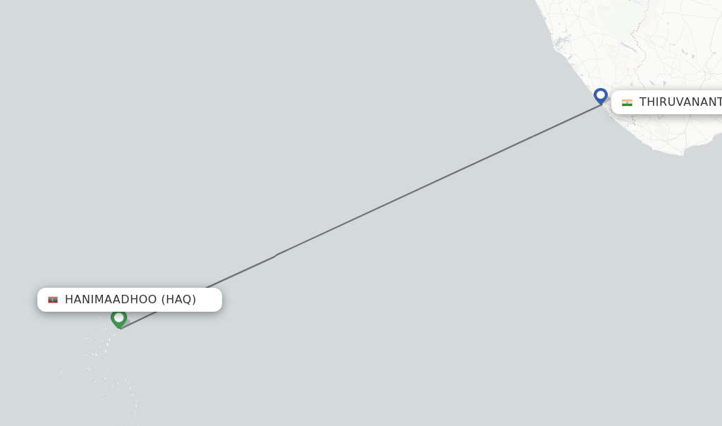 Flights from Hanimaadhoo to Thiruvananthapuram route map